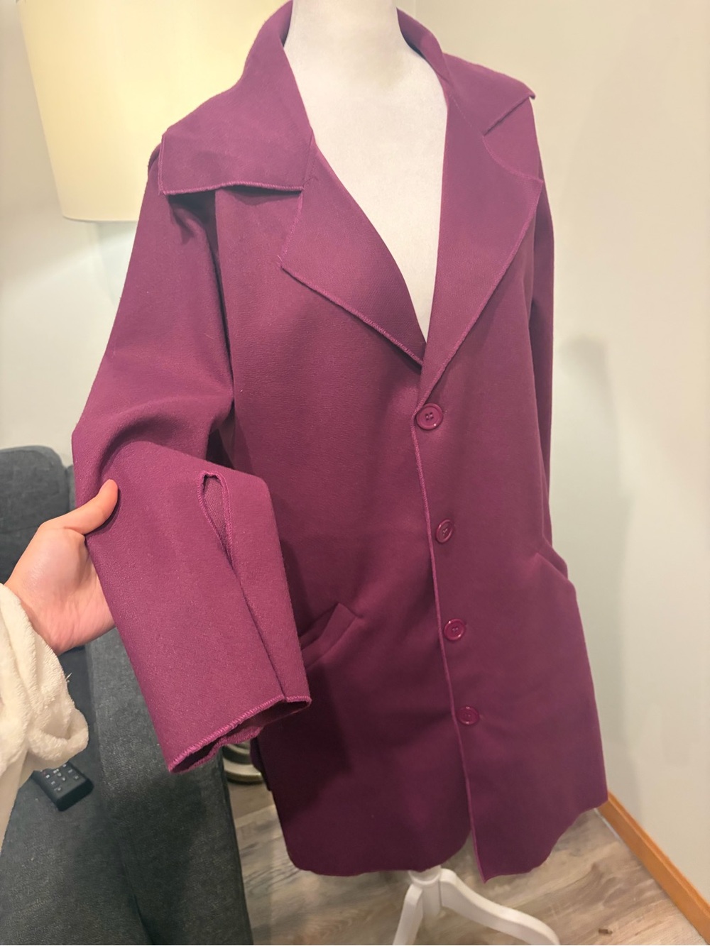 Womens Plum Button-Front Coat - Classic Longline Jacket